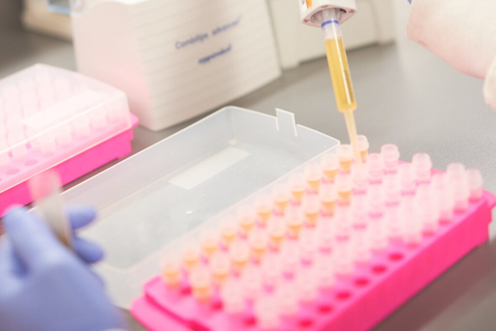 Plasma being aliquoted into cryovials in the ACTC Biobank laboratory